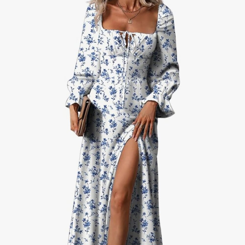 Casual Milk Maid Long Sleeve Dress Boho Floral Print A-line- NEVER WORN!